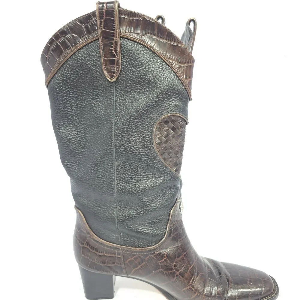 Brighton Women’s Toby Western Boots Sz 7.5 Black Brown Heart Charm Leather NICE!